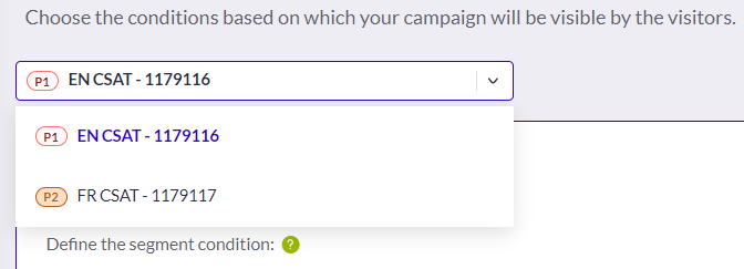 View of the scenarii dropdown in a Multi Experience Personalization